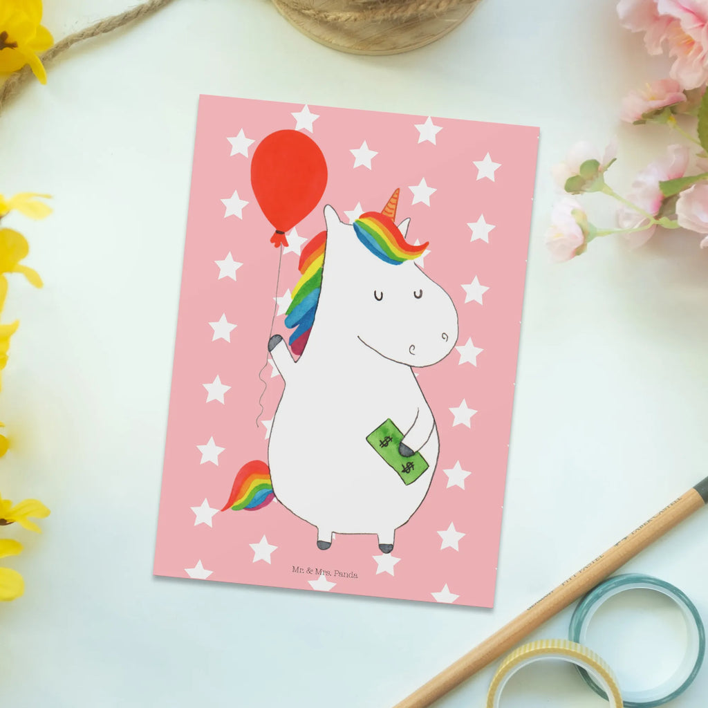Postkarte Einhorn Luftballon bildkarte, einzelkarte, Grußkarte, Motivkarte, Ansichtskarten, spruchkarte, Designkarte, Ansichtskarte, Postkarte, Kunstkarten, kunstkarte, Fotokarte, Postkarten, Unicorn, Einhorn, Einhörner, Einhorn Deko, Luftballon, Geld, Freundin, Lebenslust, Geschenk, Freude