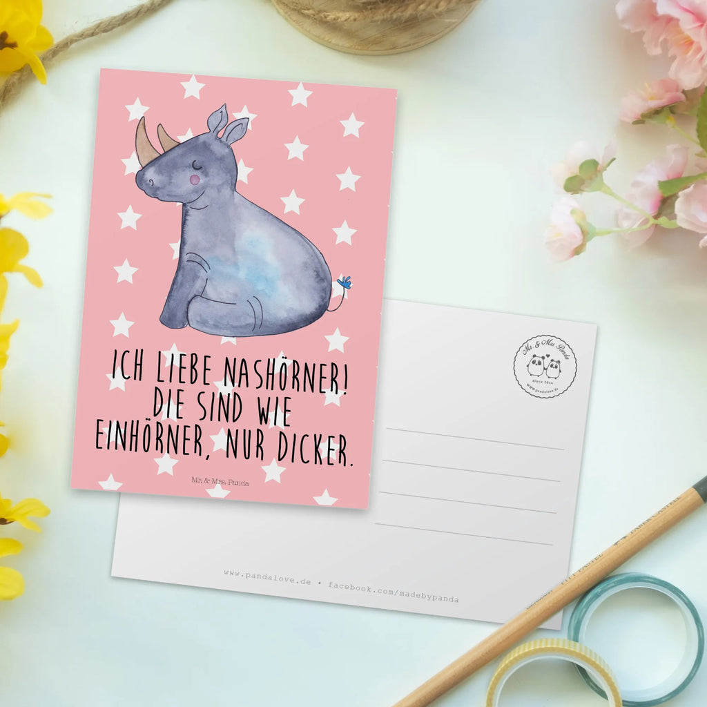 Postcard unicorn rhino Postcard, card, gift card, invitation card, postcards, paper, invitation, gift, letter, unicorn, unicorns, Unicorn, glitter, funny, rhino, witty, funny saying, rhinoceros, unicorn saying, unicornpower, unicorn love, zoo, rainbow