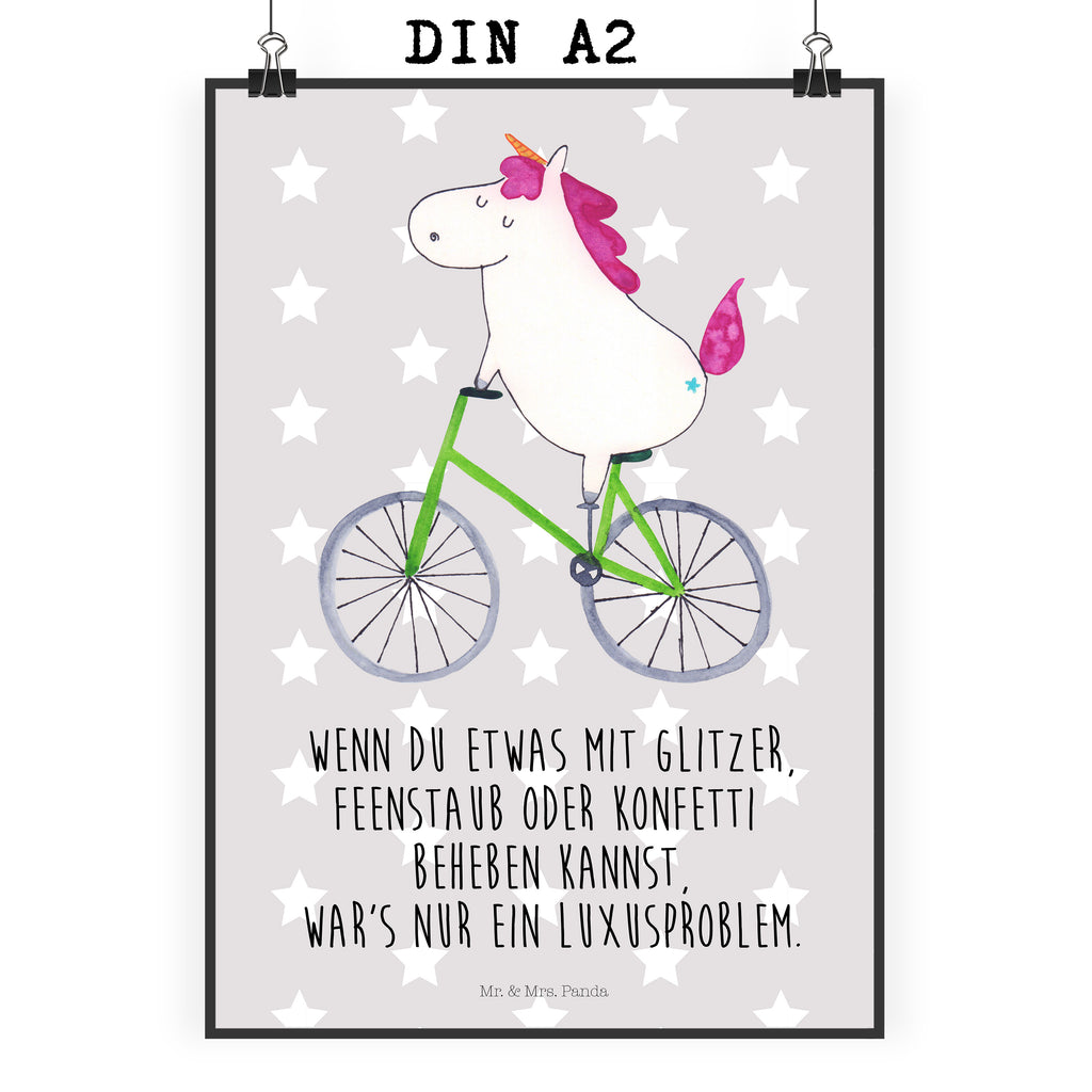 Poster unicorn cyclist Wanddeko, Poster, Handgemaltes Poster, Designposter, Kunstdruck, Raumdekoration, Wandposter, Posterdruck, Wanddeko Bild, Küchenposter, Mr. & Mrs. Panda Poster, Wanddekoration, Bild, Kinderposter, Einhorn, Einhörner, Einhorn Deko, Unicorn, Kummer, Luxusproblem, Feenstaub, Radfahrer, Liebeskummer, Radfahren, Konfetti, Bike, Rad