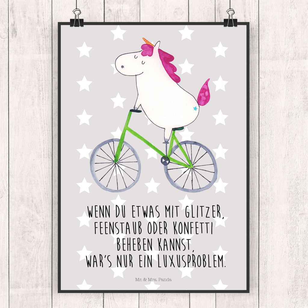 Poster unicorn cyclist Wanddeko, Poster, Handgemaltes Poster, Designposter, Kunstdruck, Raumdekoration, Wandposter, Posterdruck, Wanddeko Bild, Küchenposter, Mr. & Mrs. Panda Poster, Wanddekoration, Bild, Kinderposter, Einhorn, Einhörner, Einhorn Deko, Unicorn, Kummer, Luxusproblem, Feenstaub, Radfahrer, Liebeskummer, Radfahren, Konfetti, Bike, Rad