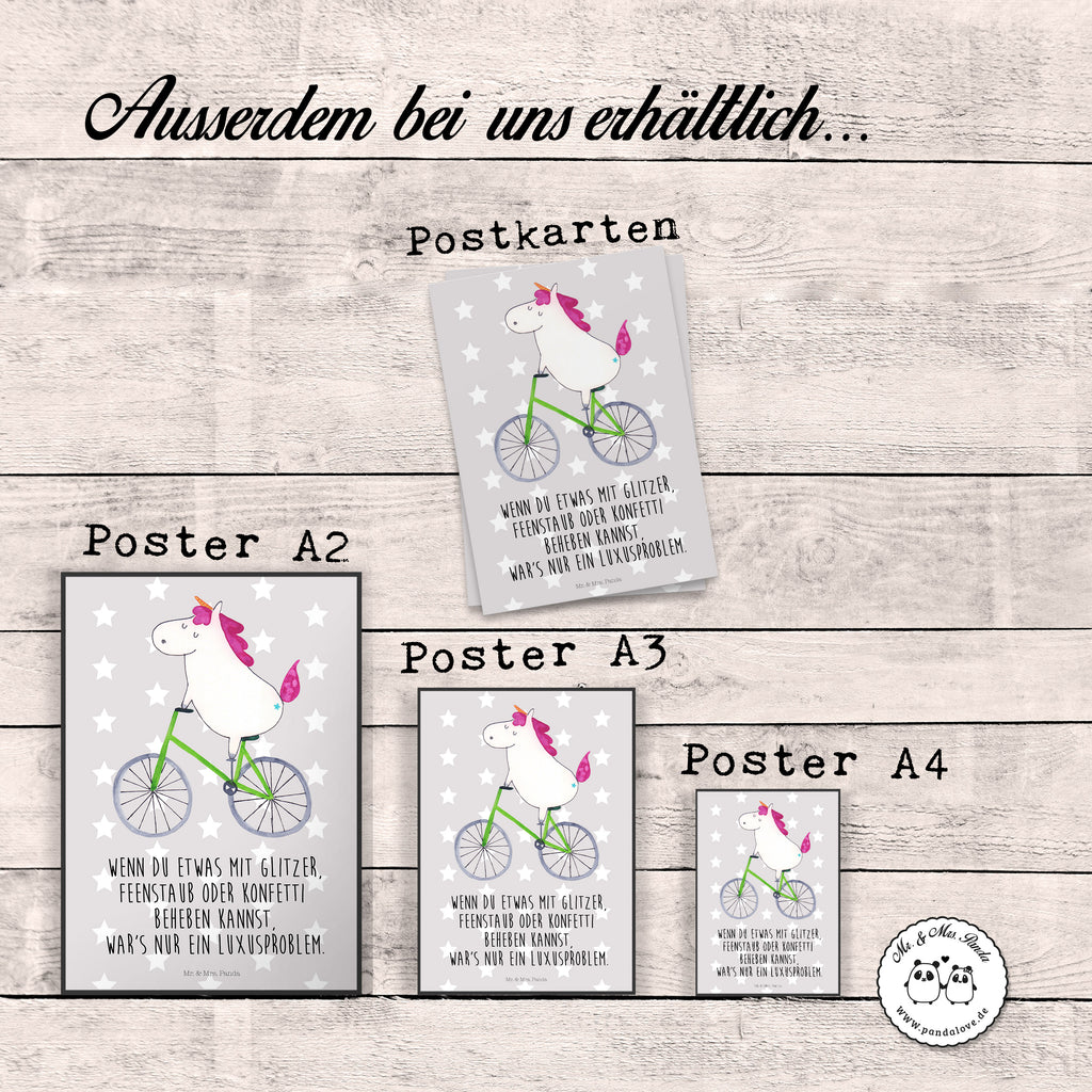 Poster unicorn cyclist Wanddeko, Poster, Handgemaltes Poster, Designposter, Kunstdruck, Raumdekoration, Wandposter, Posterdruck, Wanddeko Bild, Küchenposter, Mr. & Mrs. Panda Poster, Wanddekoration, Bild, Kinderposter, Einhorn, Einhörner, Einhorn Deko, Unicorn, Kummer, Luxusproblem, Feenstaub, Radfahrer, Liebeskummer, Radfahren, Konfetti, Bike, Rad