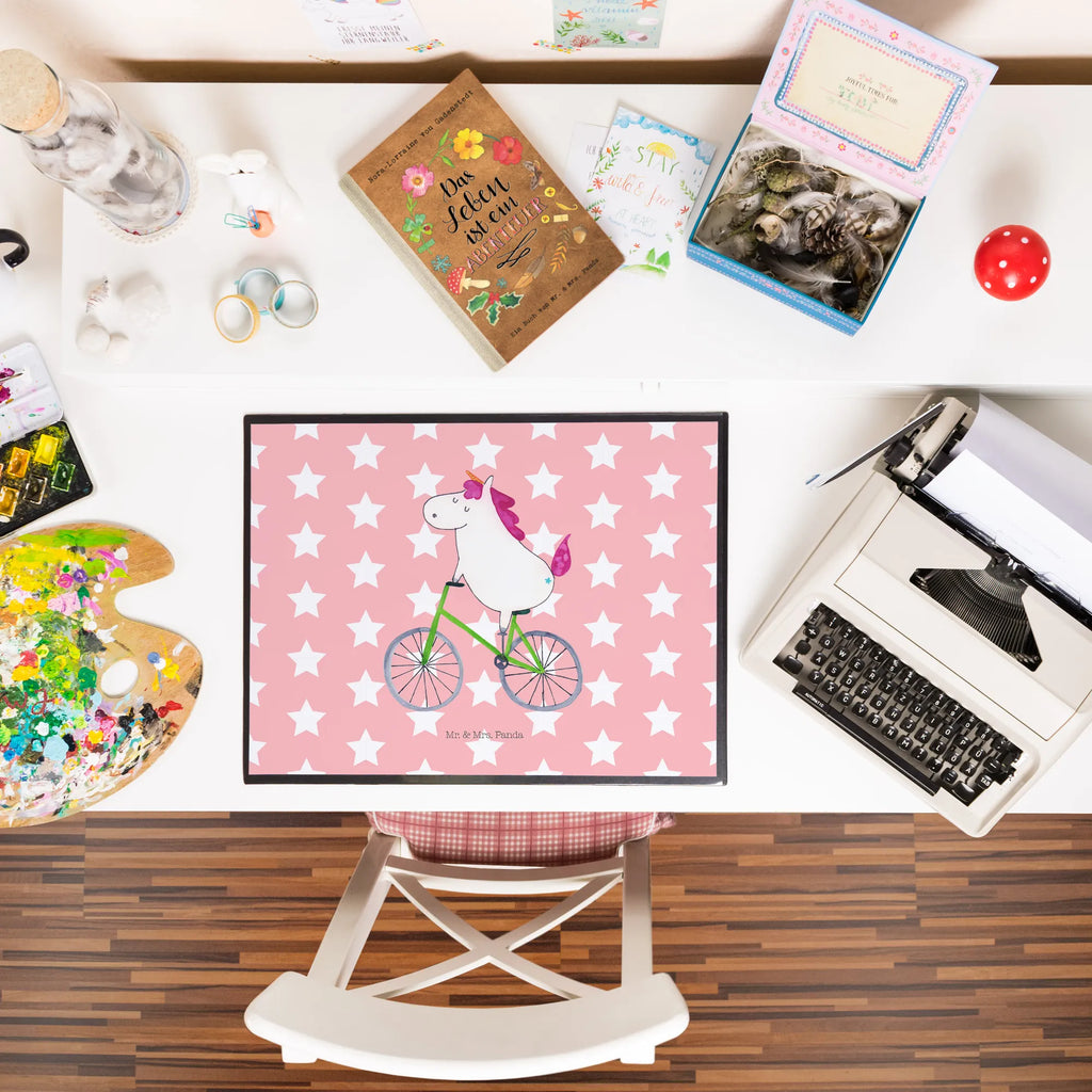 Desk pad unicorn cyclist children, girl, Desk pad, office, underlay, desk, unicorn, unicorns, bike, cyclist gift, fairy dust, luxury problem, present, grief, confetti, love affliction, wheel, cycling