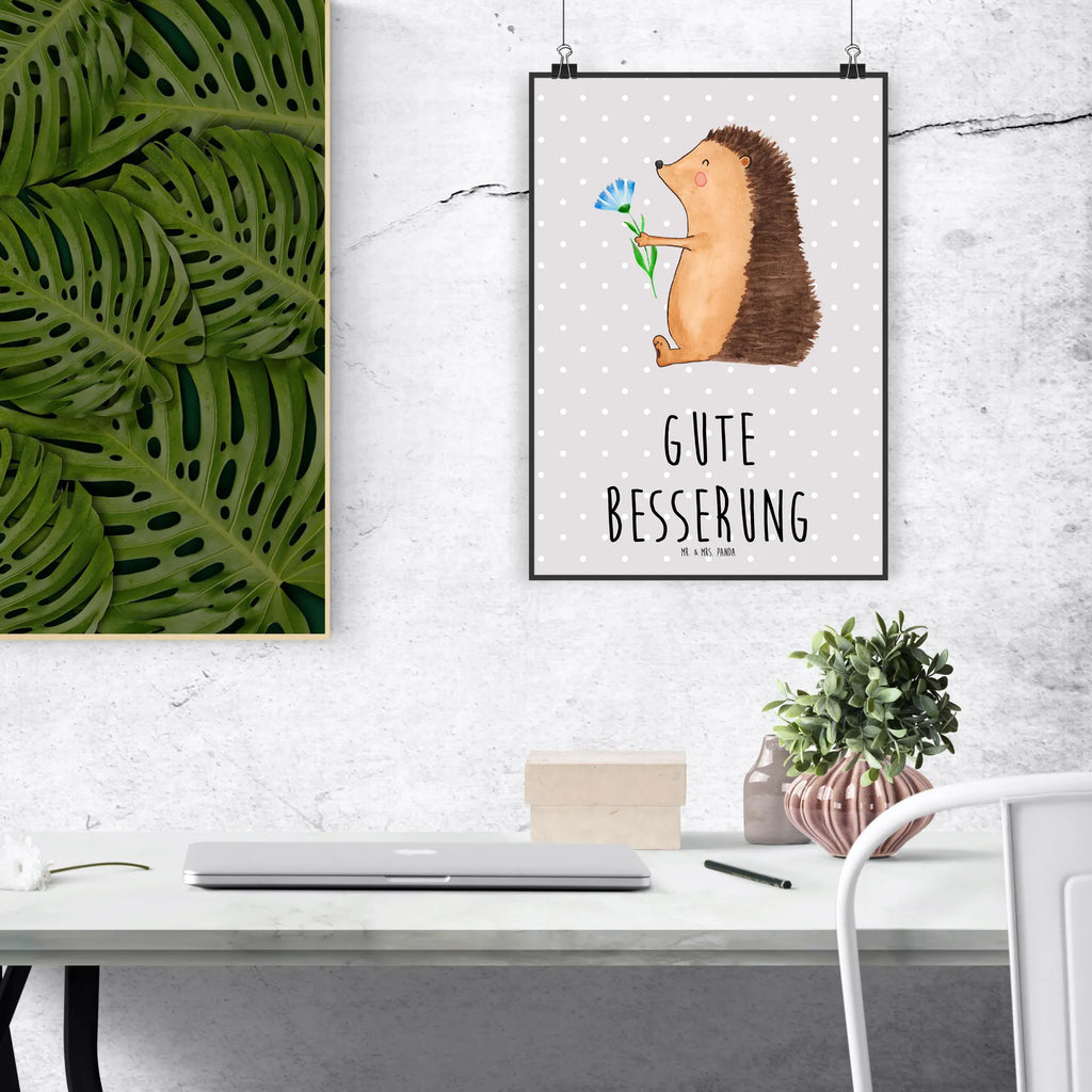Plakat jeż Kwiaty Designposter, Mr. & Mrs. Panda Poster, Kinderposter, Kunstdruck, Raumdekoration, Wanddeko Bild, Handgemaltes Poster, Wanddekoration, Poster, Wandposter, Küchenposter, Bild, Posterdruck, Wanddeko, Tiermotive, Gute Laune, lustige Sprüche, Tiere, Krankheit, Genesungswünsche, Igel, Krankenhaus, krank, Besuch, Gute Besserung