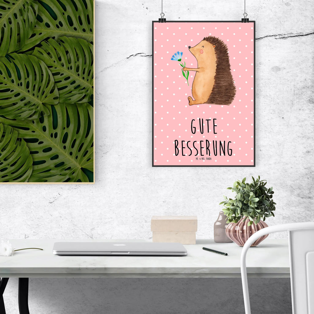 Plakat jeż Kwiaty Designposter, Mr. & Mrs. Panda Poster, Kinderposter, Kunstdruck, Raumdekoration, Wanddeko Bild, Handgemaltes Poster, Wanddekoration, Poster, Wandposter, Küchenposter, Bild, Posterdruck, Wanddeko, Tiermotive, Gute Laune, lustige Sprüche, Tiere, Krankheit, Genesungswünsche, Igel, Krankenhaus, krank, Besuch, Gute Besserung