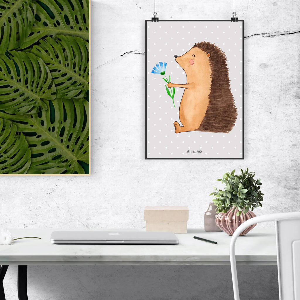 Plakat jeż Kwiaty Designposter, Mr. & Mrs. Panda Poster, Kinderposter, Kunstdruck, Raumdekoration, Wanddeko Bild, Handgemaltes Poster, Wanddekoration, Poster, Wandposter, Küchenposter, Bild, Posterdruck, Wanddeko, Tiermotive, Gute Laune, lustige Sprüche, Tiere, Krankheit, Genesungswünsche, Igel, Krankenhaus, krank, Besuch, Gute Besserung