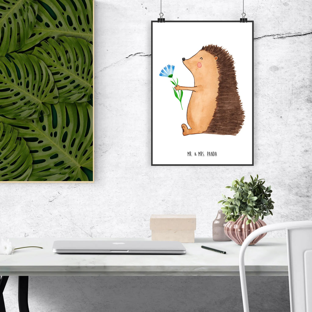 Plakat jeż Kwiaty Designposter, Mr. & Mrs. Panda Poster, Kinderposter, Kunstdruck, Raumdekoration, Wanddeko Bild, Handgemaltes Poster, Wanddekoration, Poster, Wandposter, Küchenposter, Bild, Posterdruck, Wanddeko, Tiermotive, Gute Laune, lustige Sprüche, Tiere, Krankheit, Genesungswünsche, Igel, Krankenhaus, krank, Besuch, Gute Besserung
