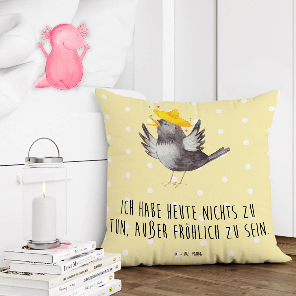 Cushion Crow sombrero Pillow, 40x40, pad, 40 x 40, pillow case, fluffy, settee, couch, pillows, cushion, sofa, bed, bedroom, soft, small animals, cute, funny, cute animal motives, hand drawn, small world, funny sayings, good mood, happy, gifts, gift ideas, special gifts, animal lover, card, Raven, Be happy, Motivation, Bird, Saying positive, Magpie, Happiness Saying, Birds