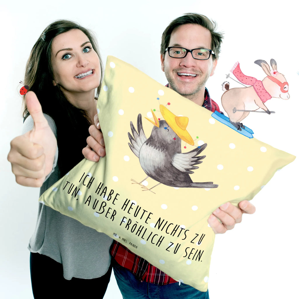 Cushion Crow sombrero Pillow, 40x40, pad, 40 x 40, pillow case, fluffy, settee, couch, pillows, cushion, sofa, bed, bedroom, soft, small animals, cute, funny, cute animal motives, hand drawn, small world, funny sayings, good mood, happy, gifts, gift ideas, special gifts, animal lover, card, Raven, Be happy, Motivation, Bird, Saying positive, Magpie, Happiness Saying, Birds