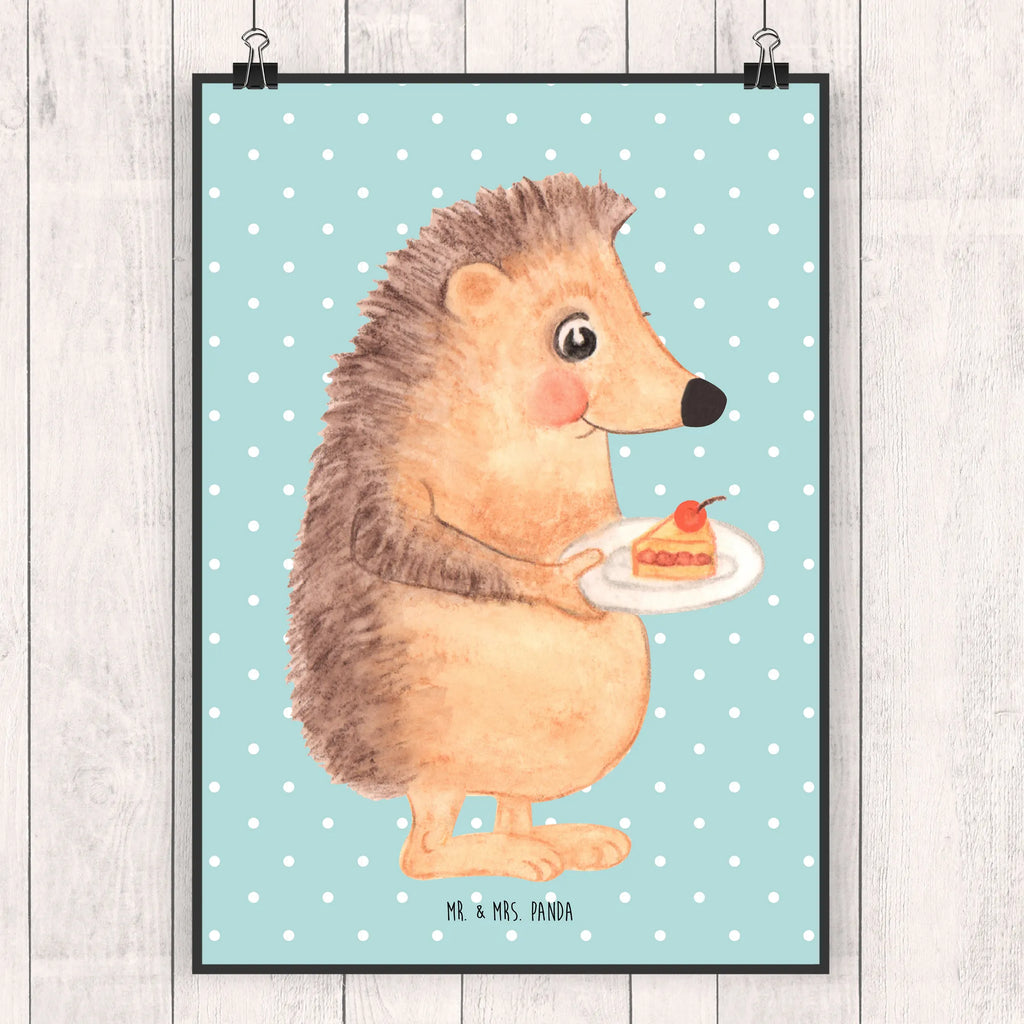 Poster Hedgehog piece of cake Wanddeko Bild, Mr. & Mrs. Panda Poster, Wanddeko, Wanddekoration, Designposter, Kinderposter, Raumdekoration, Kunstdruck, Wandposter, Handgemaltes Poster, Posterdruck, Küchenposter, Bild, Poster, Tiermotive, Gute Laune, lustige Sprüche, Tiere, Geburtstagskuchen, Einladung Party, Kuchen backen, Backen Geschenk, Torte, Kuchen, Essen Spruch, Igel