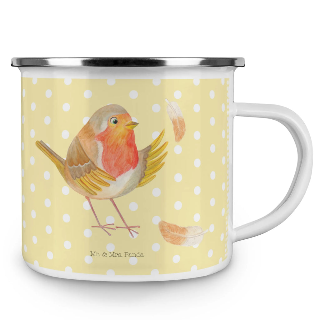 Kempingowy kubek emaliowany rudzik Pióra Motywy zwierzęce, dobra energia, zabawne powiedzonka, zwierzęta