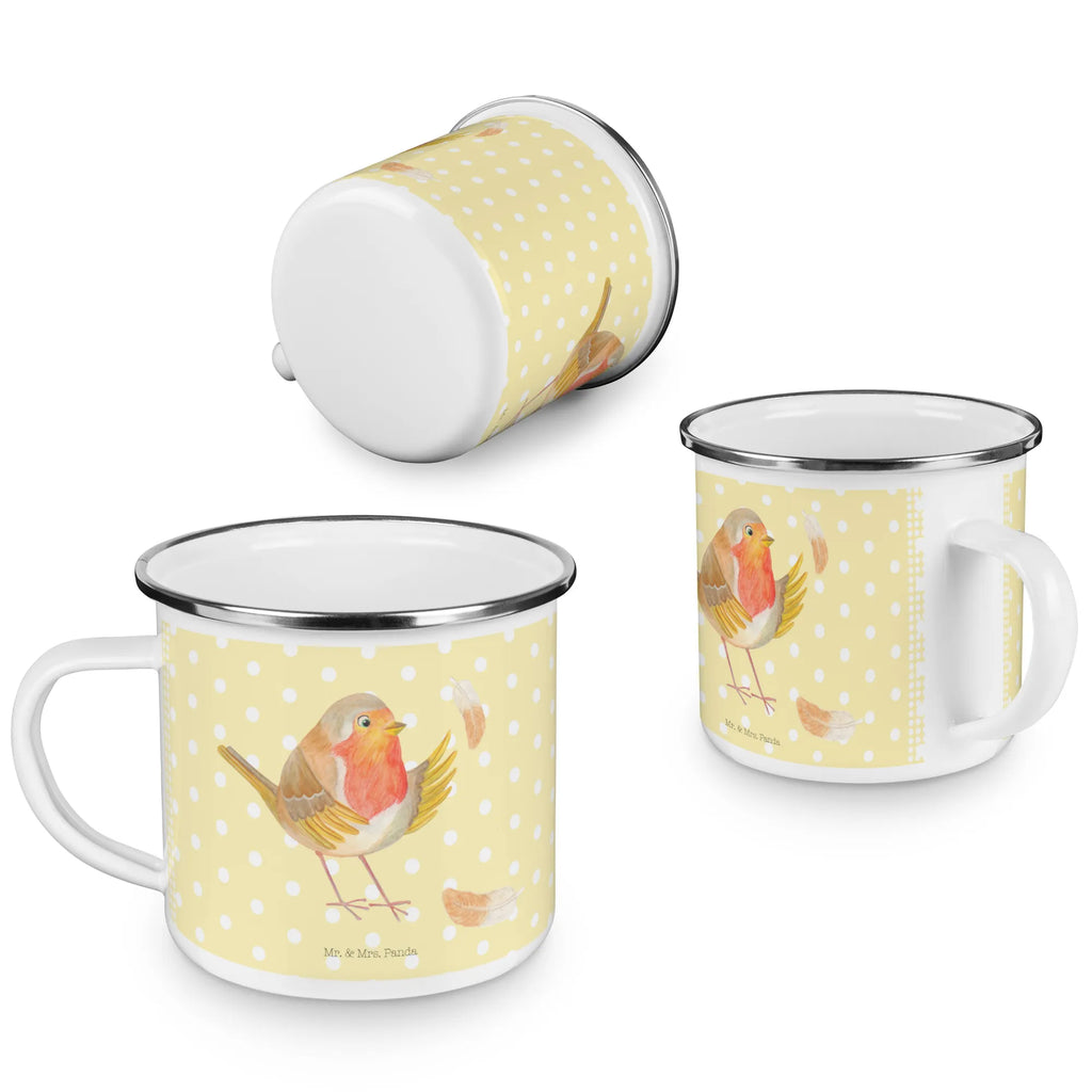 Kempingowy kubek emaliowany rudzik Pióra Motywy zwierzęce, dobra energia, zabawne powiedzonka, zwierzęta