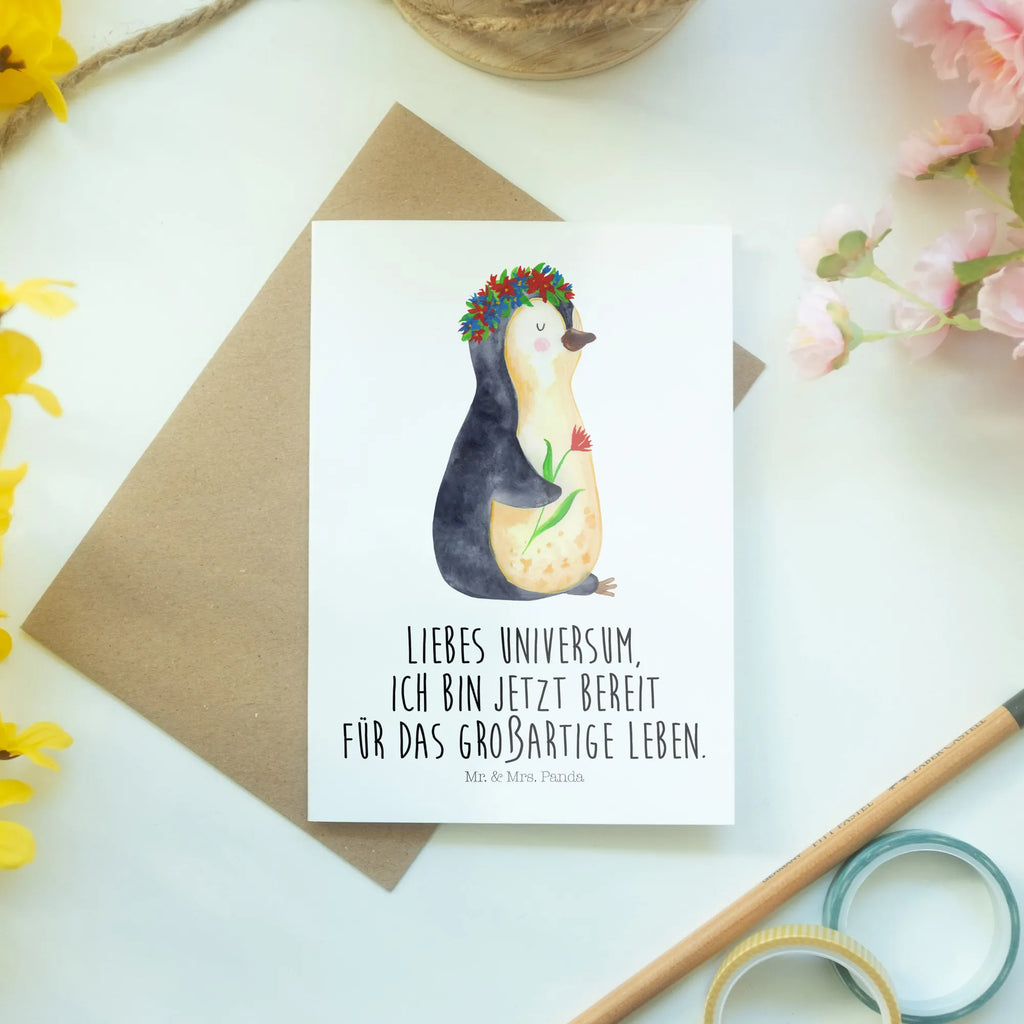 Kartka okolicznościowa pingwin kwiaty Pinguin