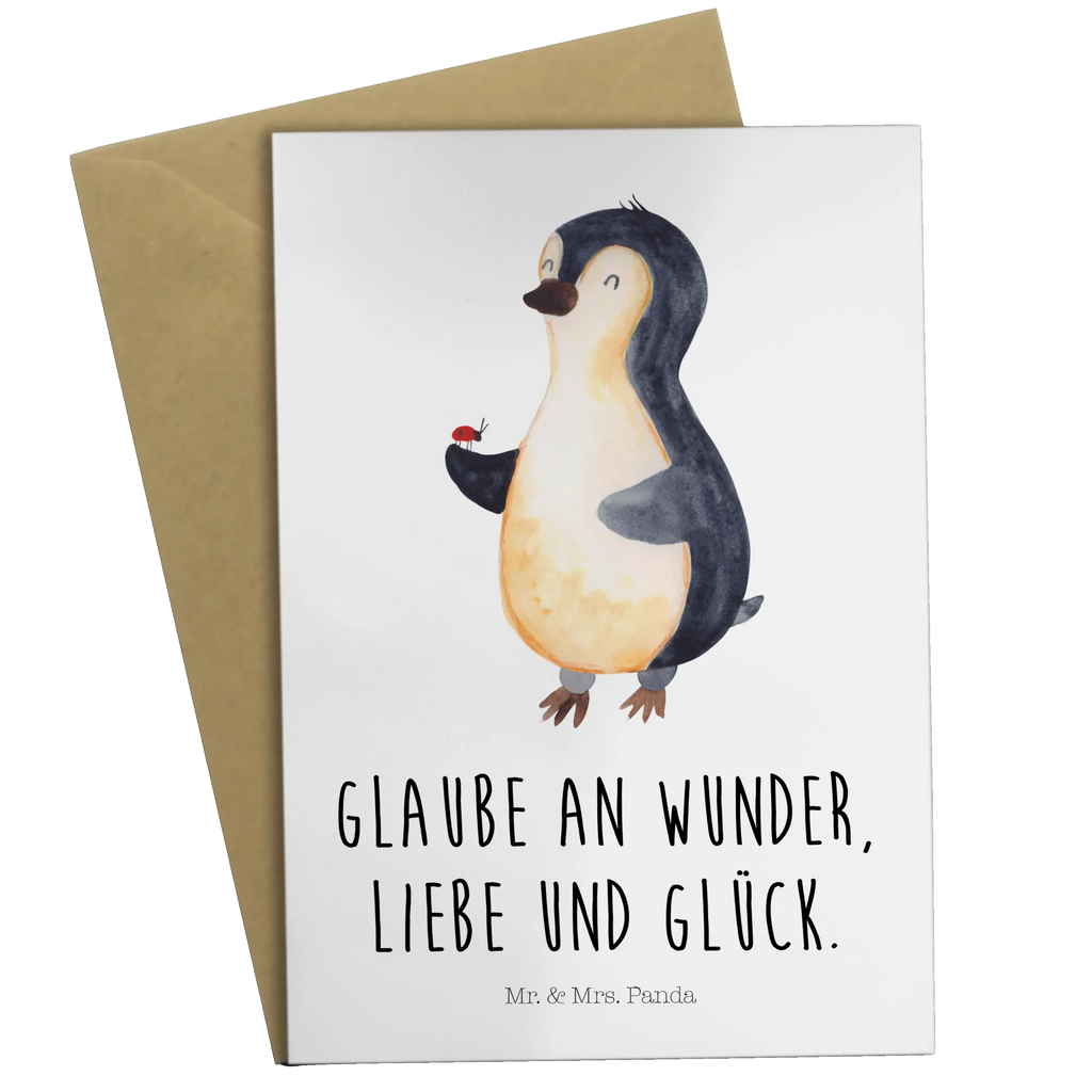 Greetings card Penguin ladybug Glückwunschkarte, Grußkarte, Klappkarte, Karte, Geburtstagskarte, Hochzeitskarte, Einladungskarte, Ansichtskarten, Pinguin, Liebe, Pinguine, Freude, Glück, Wunder, Marienkäfer, Lebensfreude