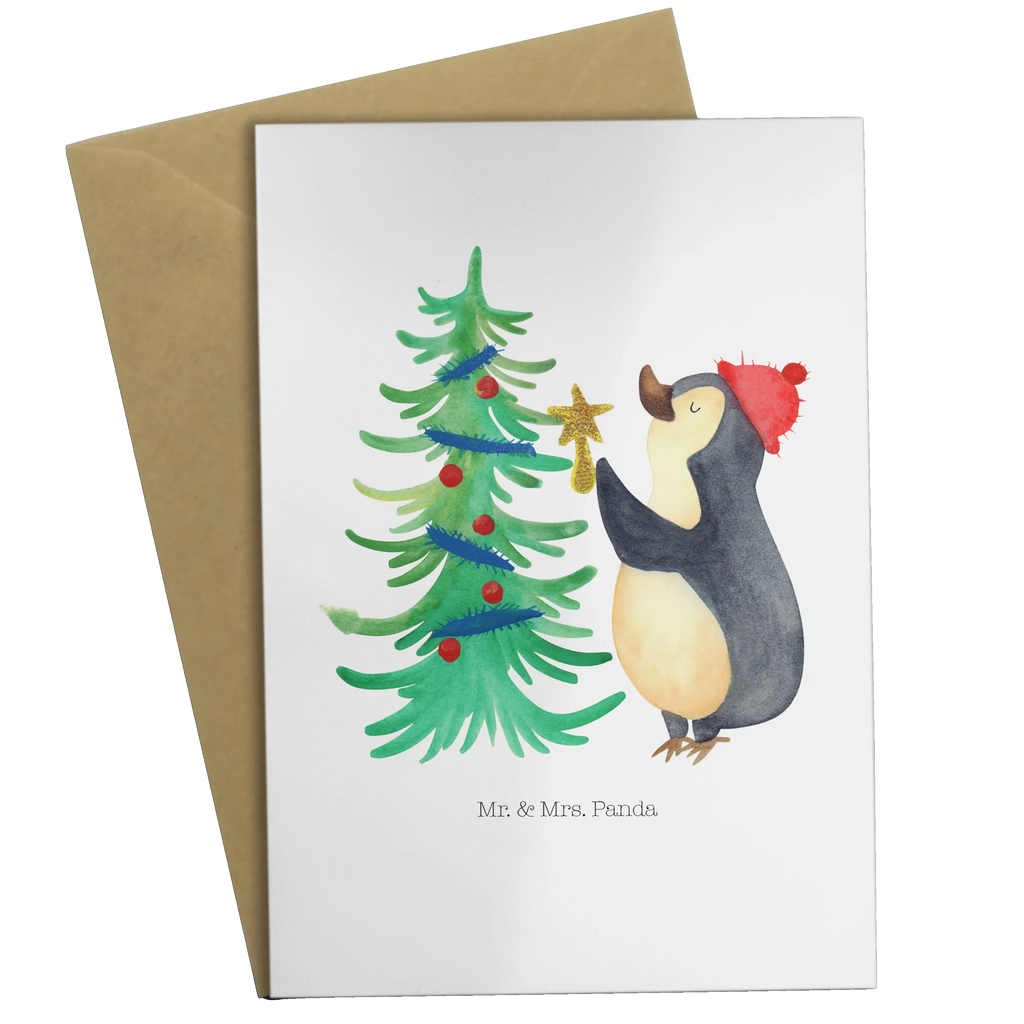 Grußkarte Pinguin Weihnachtsbaum Ansichtskarten, Karte, Grußkarte, Glückwunschkarte, Hochzeitskarte, Geburtstagskarte, Einladungskarte, Klappkarte, Winter, Weihnachten, Weihnachtsdeko, Nikolaus, Advent, Heiligabend, Wintermotiv, Pinguin