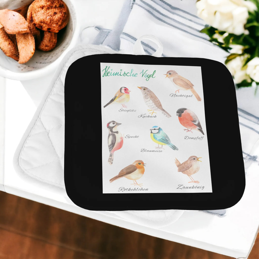 Pot holder Native birds oven mitts, oven glove, cooking, baking, potholders, set, oven cloth set, gloves, kitchen, Nature, joy of life, love, Birds, Native birds