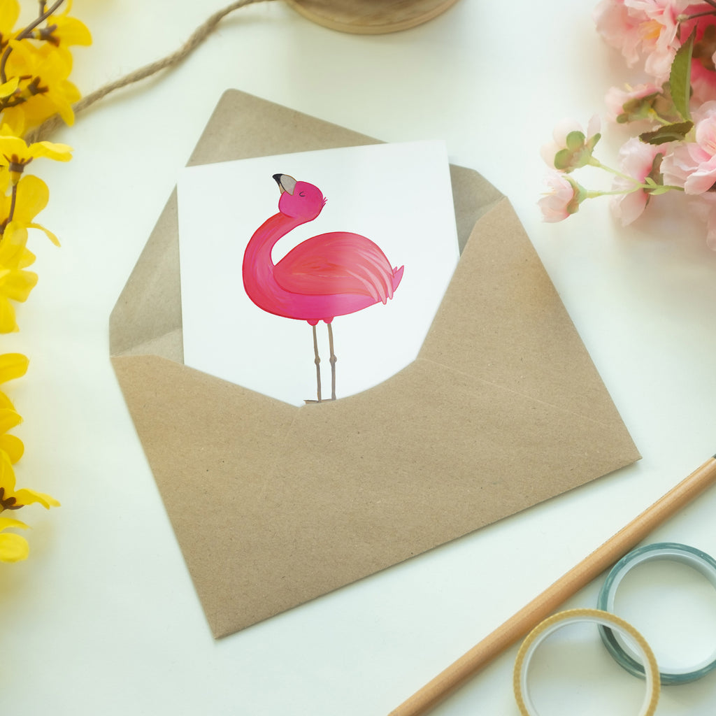 Grußkarte Flamingo stolz Grußkarte, Klappkarte, Einladungskarte, Glückwunschkarte, Hochzeitskarte, Geburtstagskarte, Karte, Flamingo, stolz, Freude, Selbstliebe, Selbstakzeptanz, Freundin, beste Freundin, Tochter, Mama, Schwester