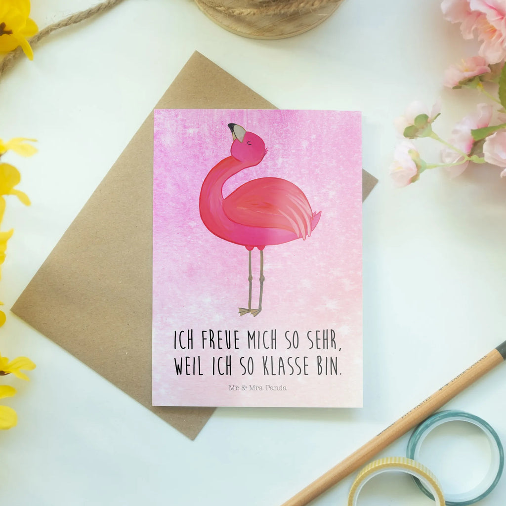 Grußkarte Flamingo stolz Glückwunschkarte, Karte, Ansichtskarten, Hochzeitskarte, Klappkarte, Geburtstagskarte, Grußkarte, Einladungskarte, Flamingo, beste Freundin, Schwester, Freundin, stolz, Selbstakzeptanz, Mama, Freude, Tochter, Selbstliebe