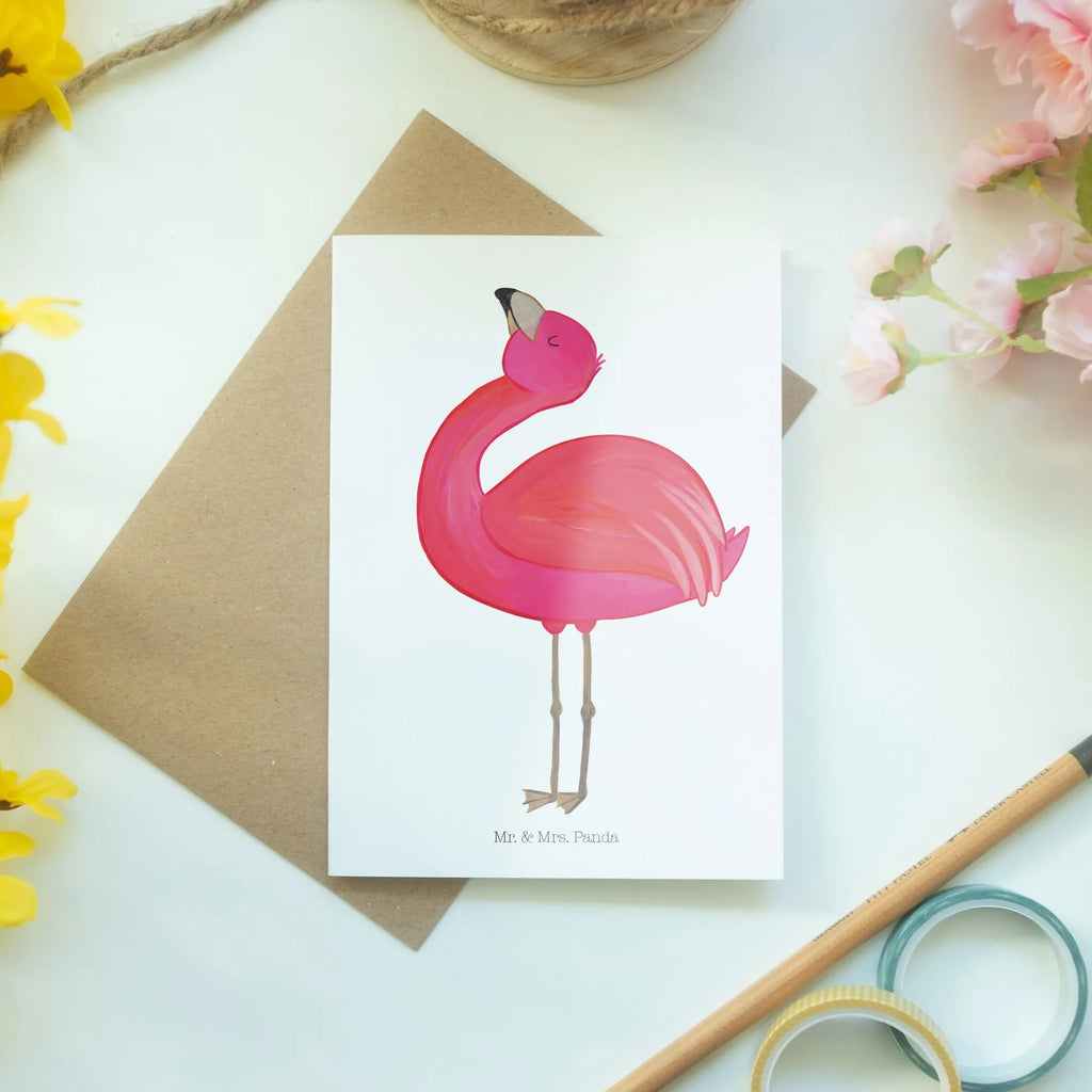 Grußkarte Flamingo stolz Glückwunschkarte, Karte, Ansichtskarten, Hochzeitskarte, Klappkarte, Geburtstagskarte, Grußkarte, Einladungskarte, Flamingo, beste Freundin, Schwester, Freundin, stolz, Selbstakzeptanz, Mama, Freude, Tochter, Selbstliebe