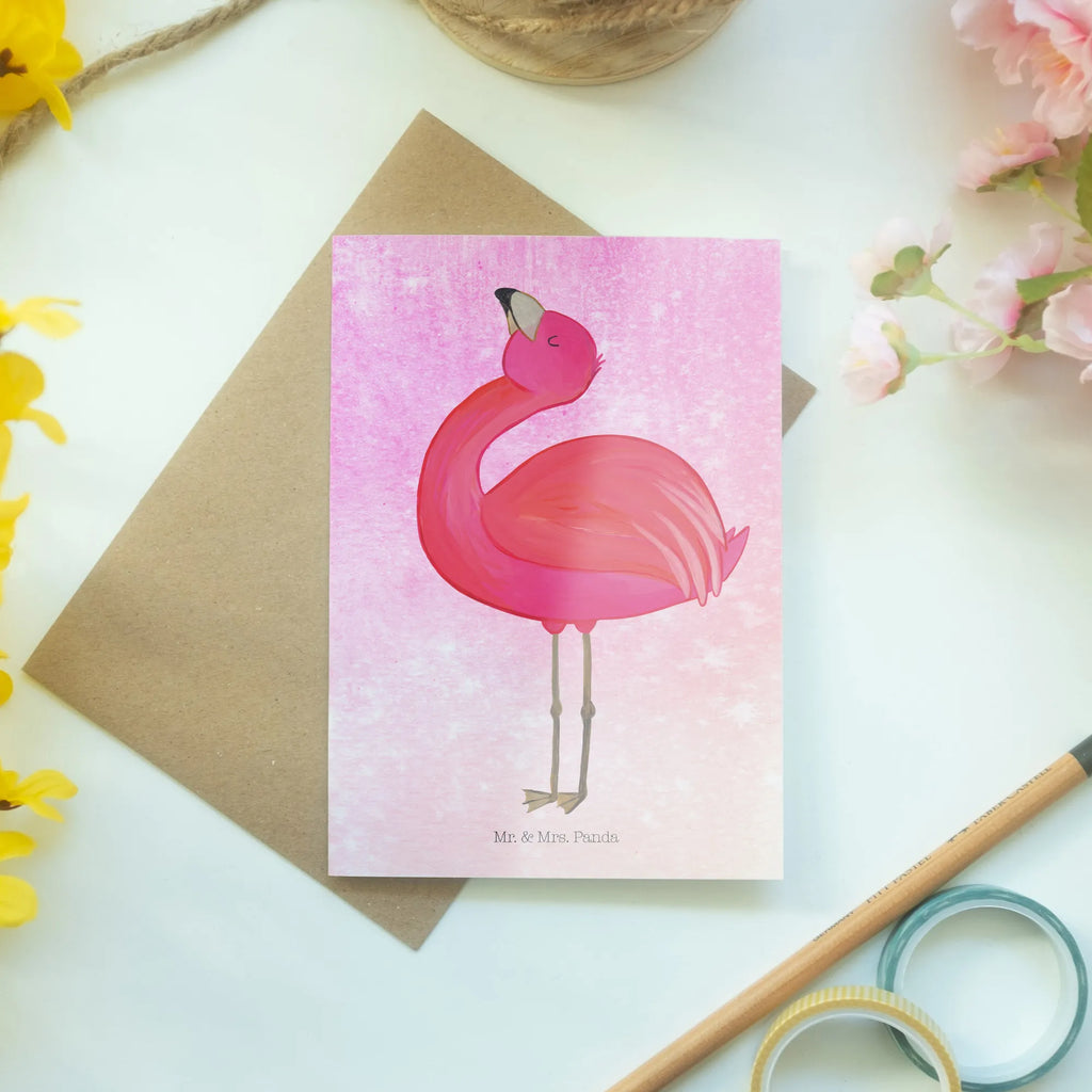 Grußkarte Flamingo stolz Glückwunschkarte, Karte, Ansichtskarten, Hochzeitskarte, Klappkarte, Geburtstagskarte, Grußkarte, Einladungskarte, Flamingo, beste Freundin, Schwester, Freundin, stolz, Selbstakzeptanz, Mama, Freude, Tochter, Selbstliebe