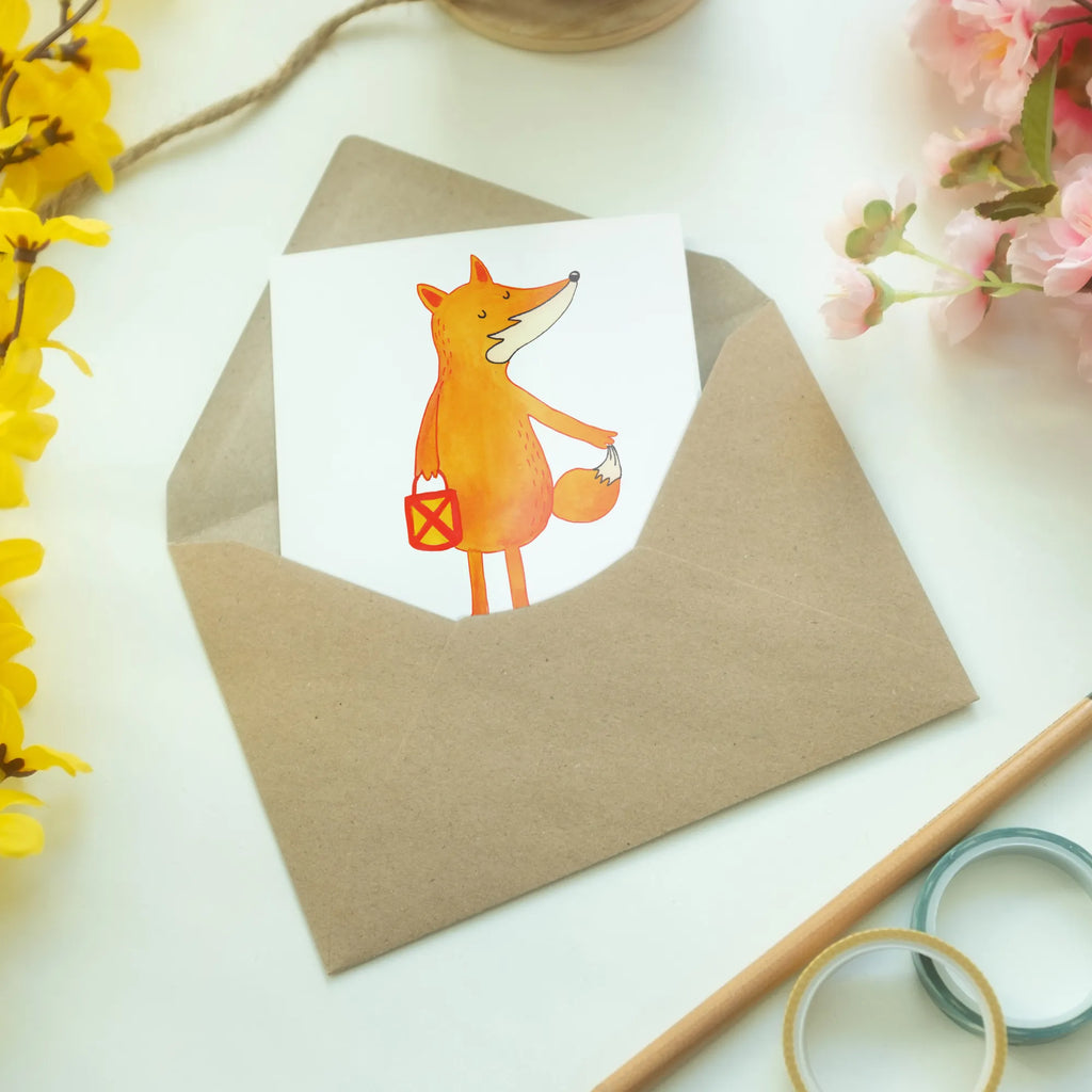 Greetings card Fox Lantern Klappkarte, Glückwunschkarte, Karte, Hochzeitskarte, Ansichtskarten, Grußkarte, Einladungskarte, Geburtstagskarte, Fuchs, Laterne, Liebeskummer Spruch, Füchse, Aufmuntern, Cäsar Otto Hugo Flaischlen, Laternenumzug, Spruch trösten, Sankt Martin