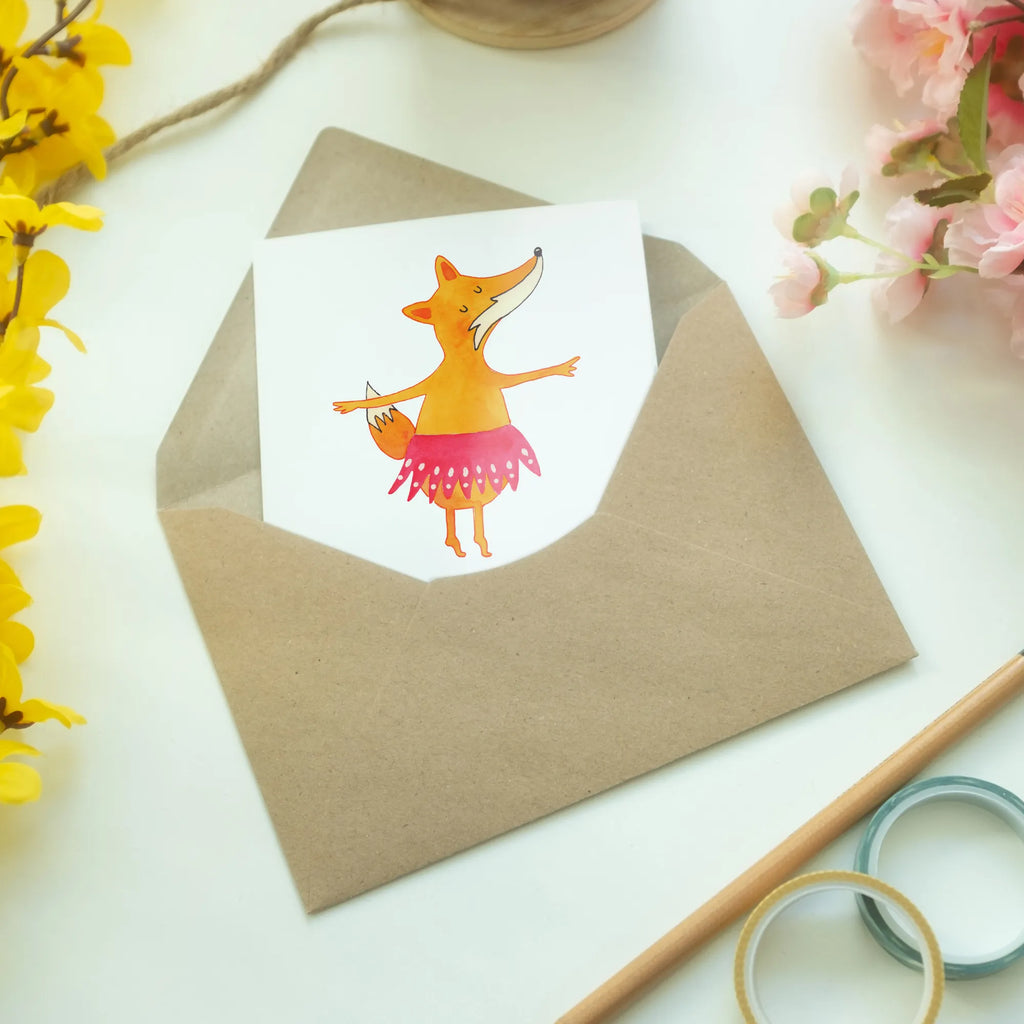 Grußkarte Fuchs Ballerina Karte, Klappkarte, Geburtstagskarte, Ansichtskarten, Grußkarte, Hochzeitskarte, Glückwunschkarte, Einladungskarte, Fuchs, Einladung, Geburtstag, Fuchs Spruch, Füchse, Party, Tanzen, Ballerina, Tänzerin, Ballett, Füchsin