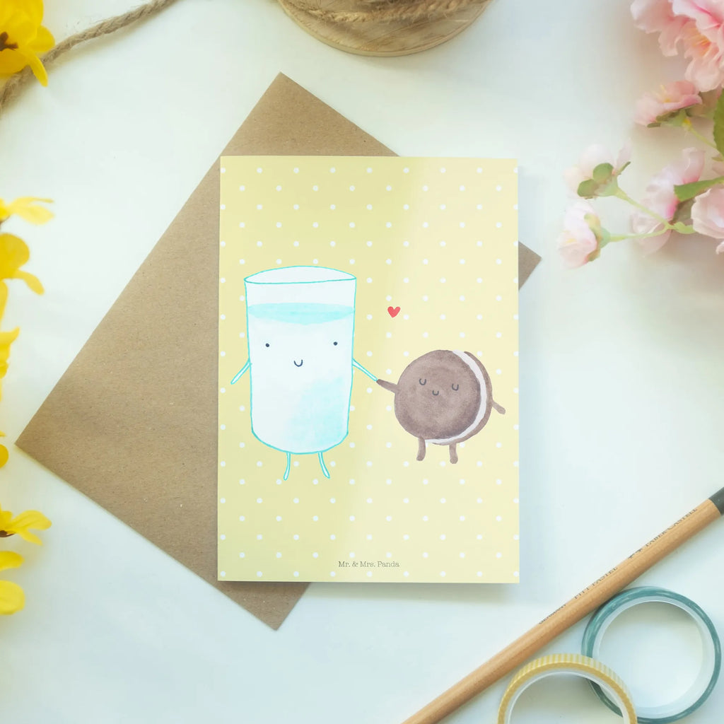 Grußkarte Milch & Keks Geburtstagskarte, Karte, Grußkarte, Hochzeitskarte, Einladungskarte, Glückwunschkarte, Ansichtskarten, Klappkarte, Tiermotive, Gute Laune, lustige Sprüche, Tiere, Cookie, perfektes Paar, romantisch, Keks, Einladung Frühstück, Milk, Motiv süß, Kekse, Kaffee, Milch