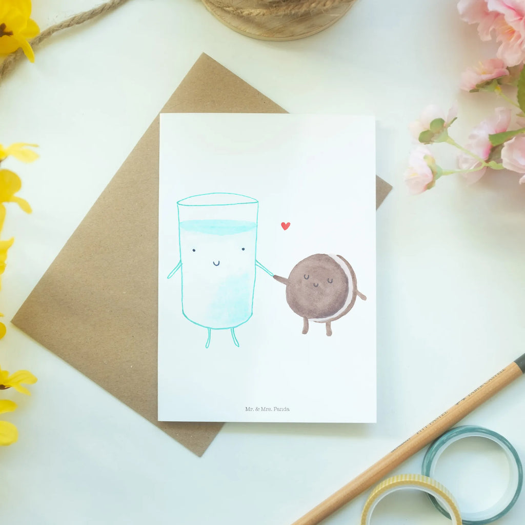 Grußkarte Milch & Keks Geburtstagskarte, Karte, Grußkarte, Hochzeitskarte, Einladungskarte, Glückwunschkarte, Ansichtskarten, Klappkarte, Tiermotive, Gute Laune, lustige Sprüche, Tiere, Cookie, perfektes Paar, romantisch, Keks, Einladung Frühstück, Milk, Motiv süß, Kekse, Kaffee, Milch