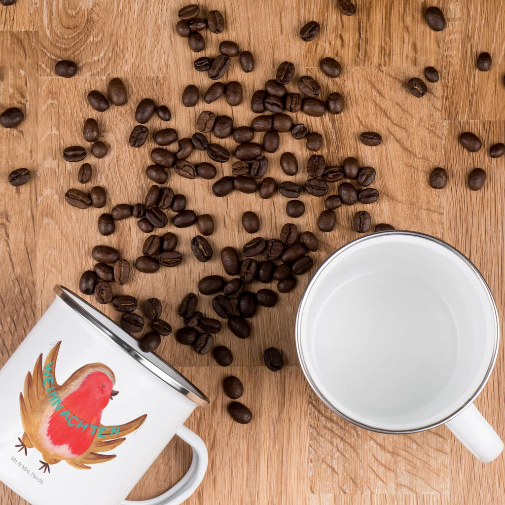 Kempingowy kubek emaliowany rudzik Boże Narodzenie Zima, Boże Narodzenie, dekoracje świąteczne, Mikołaj, Adwent, Wigilia, zimowy motyw