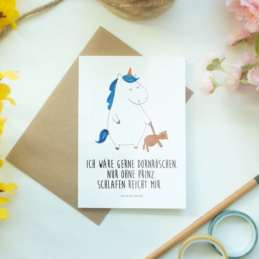 Greetings card unicorn teddy invitation card, folding card, wedding card, greeting card, birthday card, unicorn, unicorns, single, good night, dreaming, single life, child gift, child present, sleep, girlfriend, sweet, bed, Unicorn
