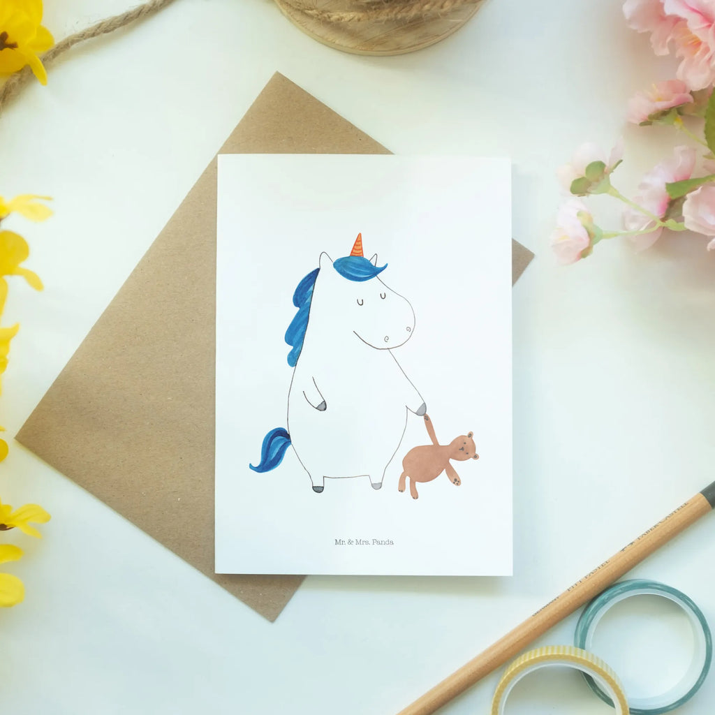 Greetings card unicorn teddy invitation card, folding card, wedding card, greeting card, birthday card, unicorn, unicorns, single, good night, dreaming, single life, child gift, child present, sleep, girlfriend, sweet, bed, Unicorn