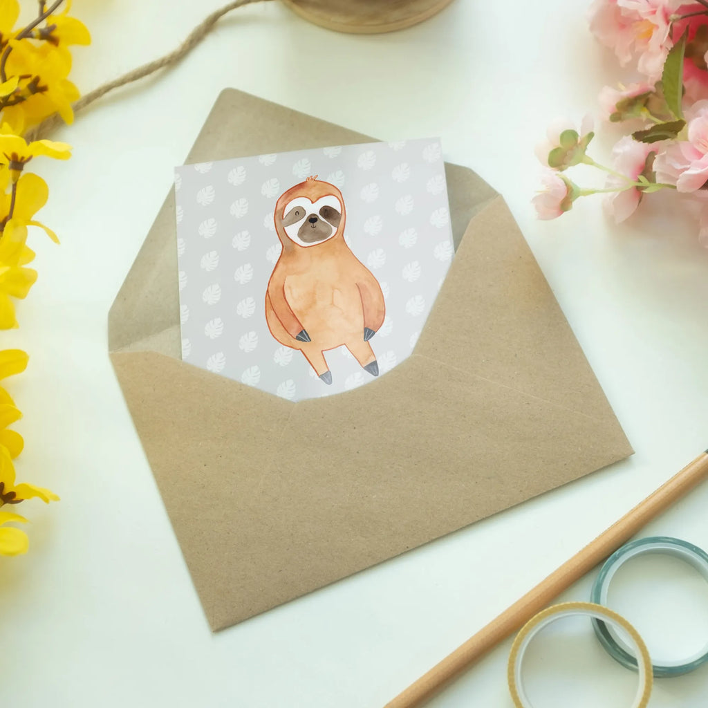 Greetings card sloth Satisfied greeting card, folding card, invitation card, wedding card, birthday card, Sloth, sloth, trend animal, lazy, favorite animal, break, relax, happy, happiness, contented