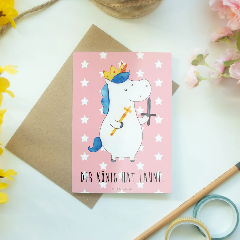 Kartka okolicznościowa jednorożec Król z mieczem Beileidskarte, neujahrskarte, abiturkarte, kommunionskarte, osterkarten, genesungskarte, babykarte, spruchkarte, Glückwunschkarte, dankeskarten, einladungskarten, glückwunschkarten, osterkarte, valentinstagskarte, Motivkarte, vatertagskarte, jubiläumskarte, hochzeitskarten, Grußkarten, Grußkarte, firmungskarte, Klappkarte, weihnachtskarten, Einhorn, Unicorn, Einhörner, Einhorn Deko, König, Mittelalter, Ritter