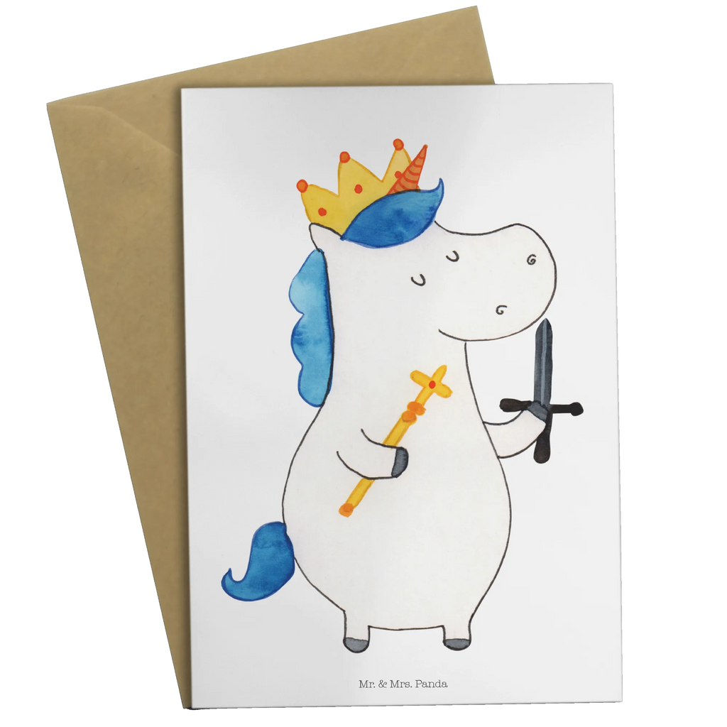 Kartka okolicznościowa jednorożec Król z mieczem Beileidskarte, neujahrskarte, abiturkarte, kommunionskarte, osterkarten, genesungskarte, babykarte, spruchkarte, Glückwunschkarte, dankeskarten, einladungskarten, glückwunschkarten, osterkarte, valentinstagskarte, Motivkarte, vatertagskarte, jubiläumskarte, hochzeitskarten, Grußkarten, Grußkarte, firmungskarte, Klappkarte, weihnachtskarten, Einhorn, Unicorn, Einhörner, Einhorn Deko, König, Mittelalter, Ritter