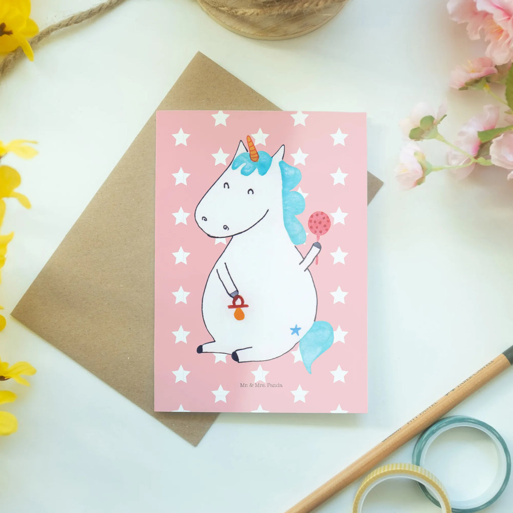 Kartka okolicznościowa jednorożec Dziecko Karte, Grußkarte, Hochzeitskarte, Geburtstagskarte, Glückwunschkarte, Einladungskarte, Ansichtskarten, Klappkarte, Einhorn, Einhörner, Einhorn Deko, Unicorn, Party, Kind, Nachwuchs, Eltern, erstes Kind, Schnuller, Babyglück, Geburtstag, Baby, Geburt, Mutter