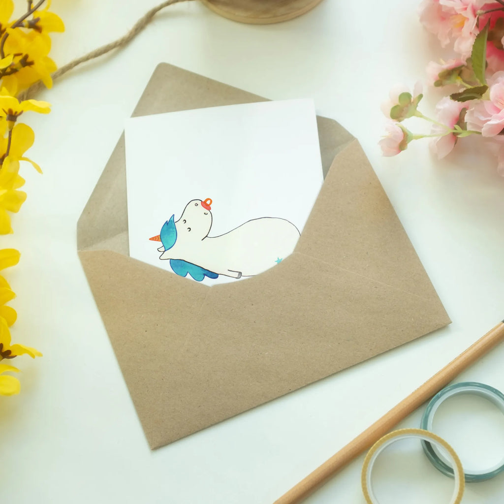 Grußkarte Einhorn Schnullie Hochzeitskarte, Glückwunschkarte, Geburtstagskarte, Grußkarte, Klappkarte, Karte, Ansichtskarten, Einladungskarte, Einhorn, Einhörner, Einhorn Deko, Unicorn, Geburtstag, Geschenk Geburt, Säugling, Mutter, Schnuller, Geburt, Baby, Mama, Kleinkind