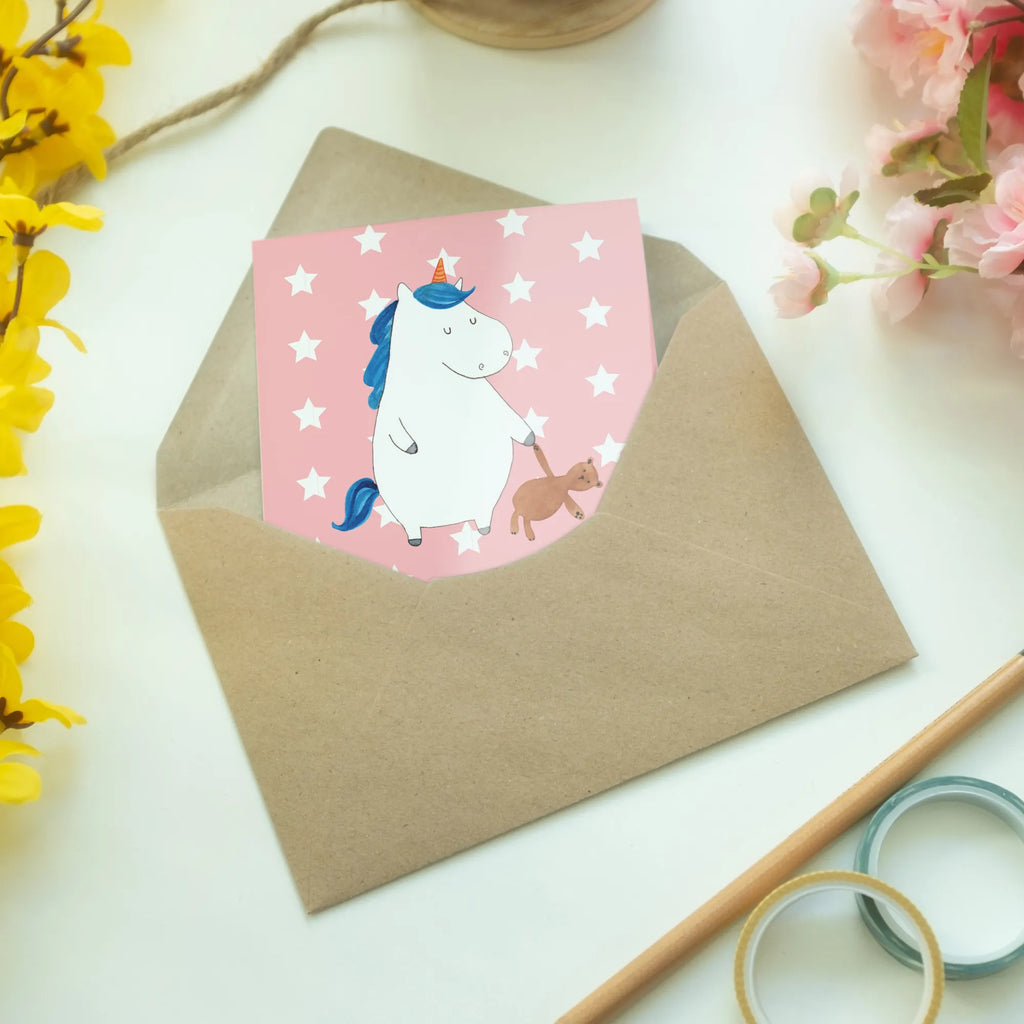 Greetings card unicorn teddy invitation card, folding card, wedding card, greeting card, birthday card, unicorn, unicorns, single, good night, dreaming, single life, child gift, child present, sleep, girlfriend, sweet, bed, Unicorn