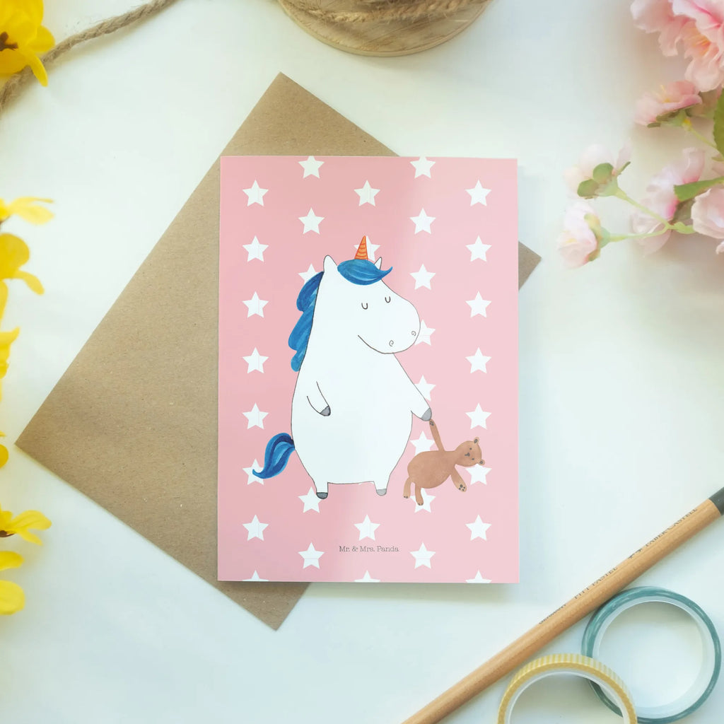 Greetings card unicorn teddy invitation card, folding card, wedding card, greeting card, birthday card, unicorn, unicorns, single, good night, dreaming, single life, child gift, child present, sleep, girlfriend, sweet, bed, Unicorn