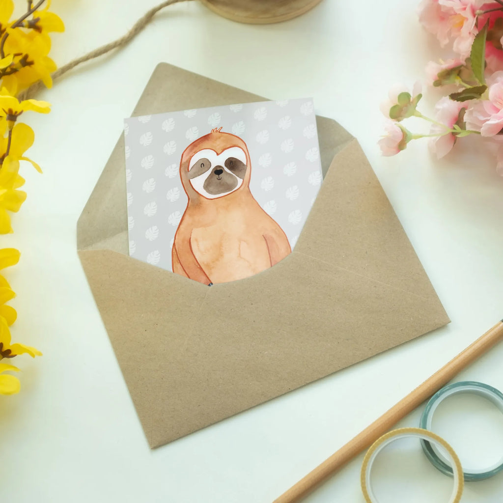 Greetings card sloth Satisfied greeting card, folding card, invitation card, wedding card, birthday card, Sloth, sloth, trend animal, lazy, favorite animal, break, relax, happy, happiness, contented