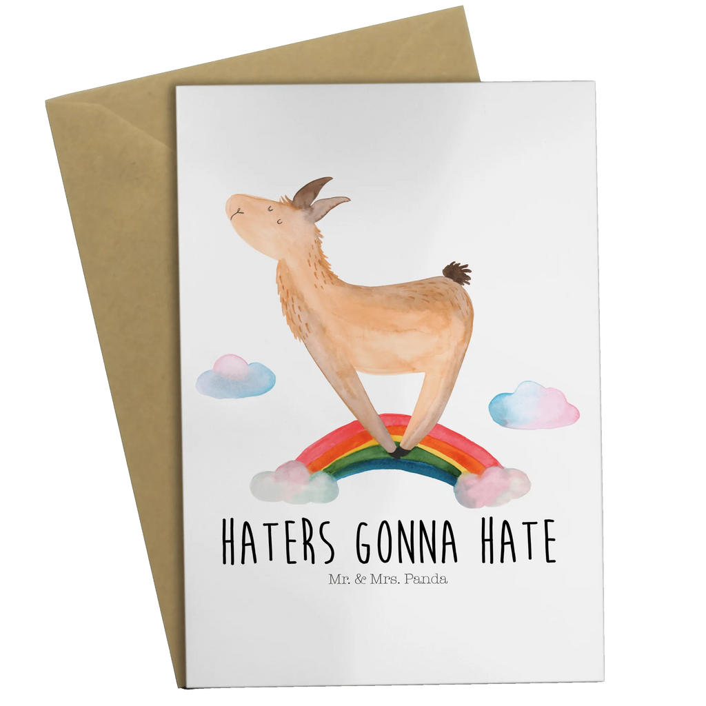 Grußkarte Lama Regenbogen Hochzeitskarte, Klappkarte, Geburtstagskarte, Karte, Glückwunschkarte, Ansichtskarten, Einladungskarte, Grußkarte, Lama, Alpaka, Regenbogen, Lamas, Schule, Abi, Selbstständig, Wolkenland, Hobby, Haters, Außenseiter, Freiheit, Haters gonna hate