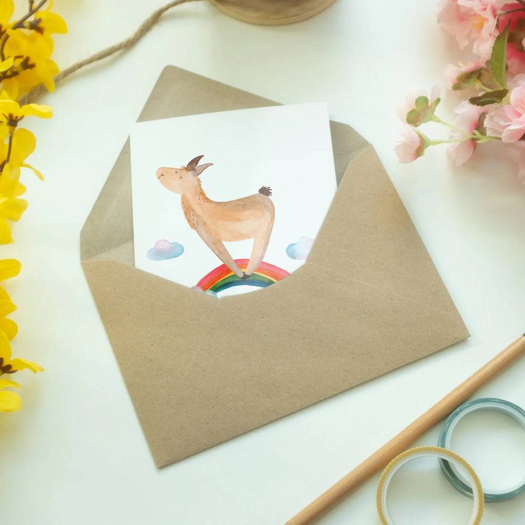 Grußkarte Lama Regenbogen Hochzeitskarte, Klappkarte, Geburtstagskarte, Karte, Glückwunschkarte, Ansichtskarten, Einladungskarte, Grußkarte, Lama, Alpaka, Regenbogen, Lamas, Schule, Abi, Selbstständig, Wolkenland, Hobby, Haters, Außenseiter, Freiheit, Haters gonna hate