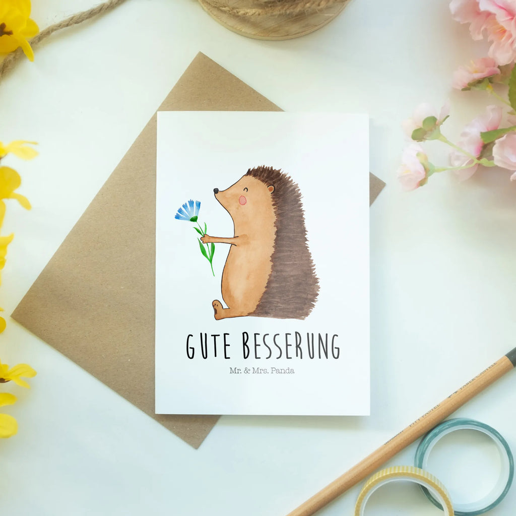 Greetings card Hedgehog Flower Grußkarte, Ansichtskarten, Glückwunschkarte, Einladungskarte, Klappkarte, Hochzeitskarte, Karte, Geburtstagskarte, Tiermotive, Gute Laune, lustige Sprüche, Tiere, Igel, Krankenhaus, Genesungswünsche, Gute Besserung, Krankheit, Besuch, krank