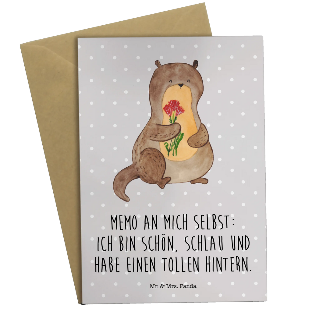 Greetings card otter Bunch of flowers abiturkarte, weihnachtskarten, Grußkarte, firmungskarte, valentinstagskarte, einladungskarten, kommunionskarte, Klappkarte, hochzeitskarten, vatertagskarte, Grußkarten, glückwunschkarten, jubiläumskarte, genesungskarte, osterkarte, spruchkarte, osterkarten, neujahrskarte, Glückwunschkarte, babykarte, dankeskarten, Motivkarte, Beileidskarte, Otter, Fischotter, Seeotter, Otter Seeotter See Otter