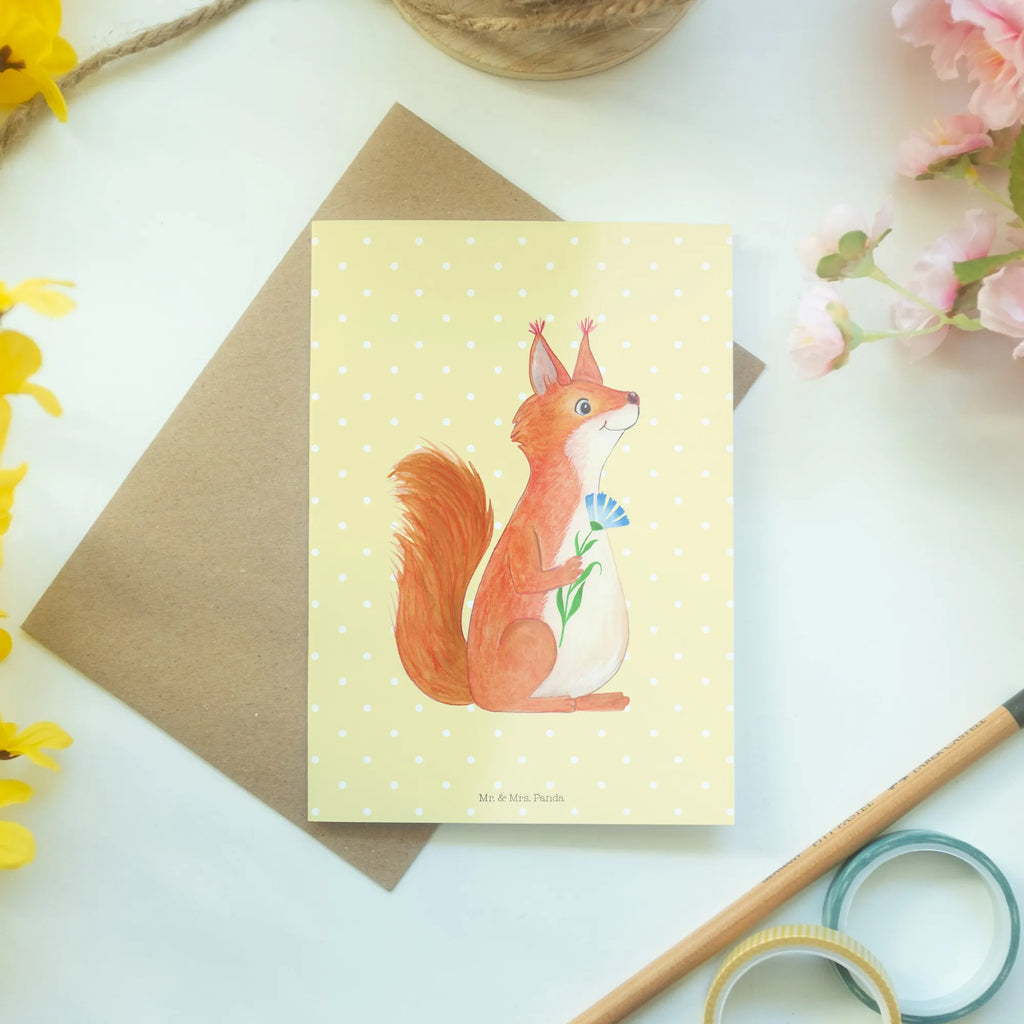 Grußkarte Eichhörnchen Blume Glückwunschkarte, Grußkarte, Hochzeitskarte, Klappkarte, Geburtstagskarte, Einladungskarte, Ansichtskarten, Karte, Tiermotive, Gute Laune, lustige Sprüche, Tiere, Motivation Bilder, Eichhörnchen, Spaß, Motivation Sprüche, Eichhorn, Lachen, Spruch positiv, Spruch Deko, glücklich Spruch