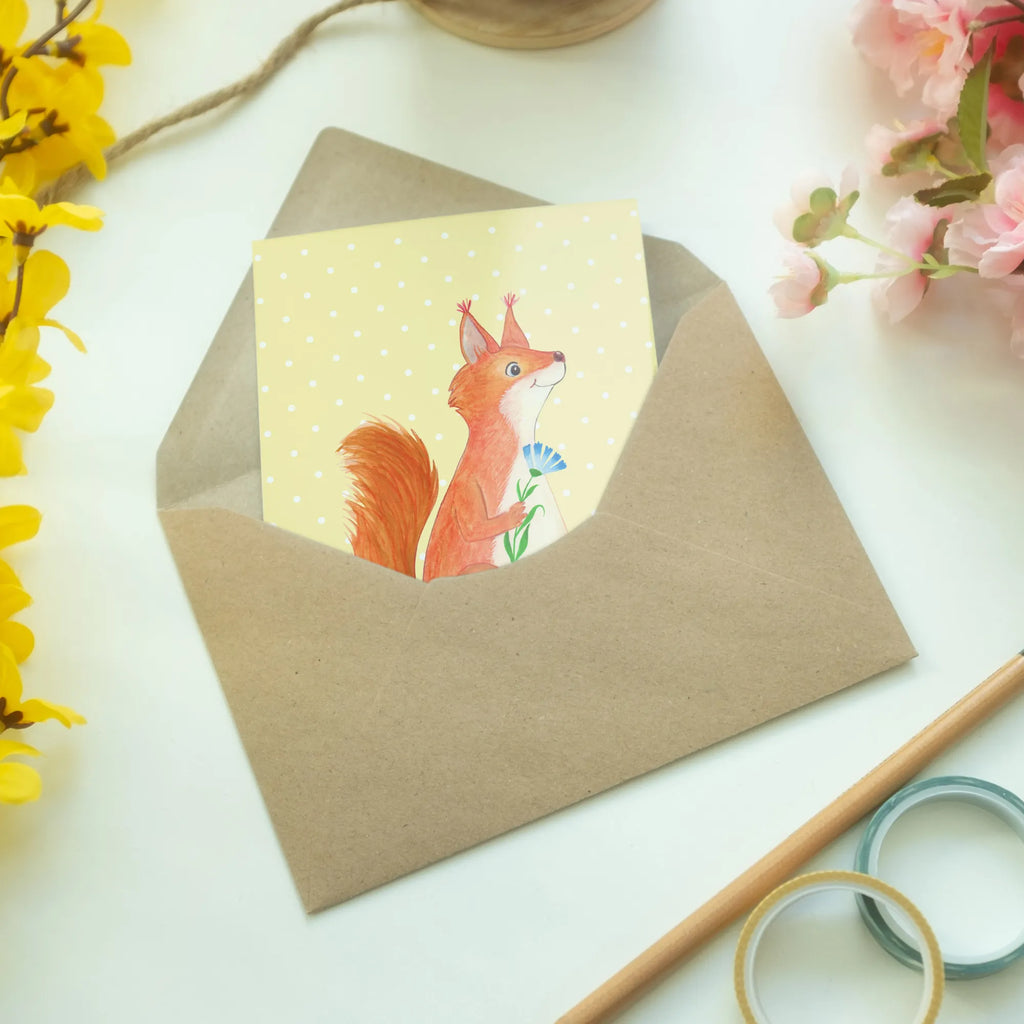 Grußkarte Eichhörnchen Blume Glückwunschkarte, Grußkarte, Hochzeitskarte, Klappkarte, Geburtstagskarte, Einladungskarte, Ansichtskarten, Karte, Tiermotive, Gute Laune, lustige Sprüche, Tiere, Motivation Bilder, Eichhörnchen, Spaß, Motivation Sprüche, Eichhorn, Lachen, Spruch positiv, Spruch Deko, glücklich Spruch