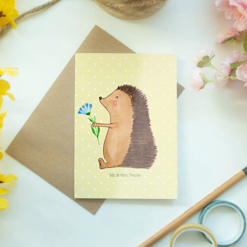 Greetings card Hedgehog Flower Grußkarte, Ansichtskarten, Glückwunschkarte, Einladungskarte, Klappkarte, Hochzeitskarte, Karte, Geburtstagskarte, Tiermotive, Gute Laune, lustige Sprüche, Tiere, Igel, Krankenhaus, Genesungswünsche, Gute Besserung, Krankheit, Besuch, krank