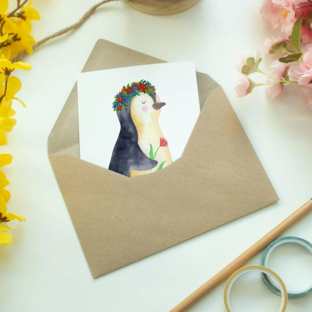 Kartka okolicznościowa pingwin kwiaty Pinguin