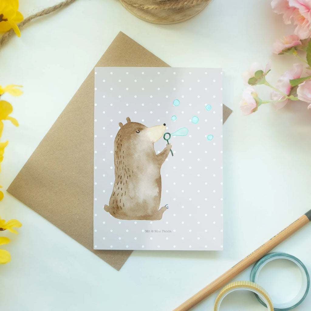 Greetings card bear soap bubbles Einladungskarte, Hochzeitskarte, Klappkarte, Ansichtskarten, Karte, Geburtstagskarte, Glückwunschkarte, Grußkarte, Bär, Teddy, Teddybär, Seifenblasen Bär Lustig Sein Glücklich Traurig Happy