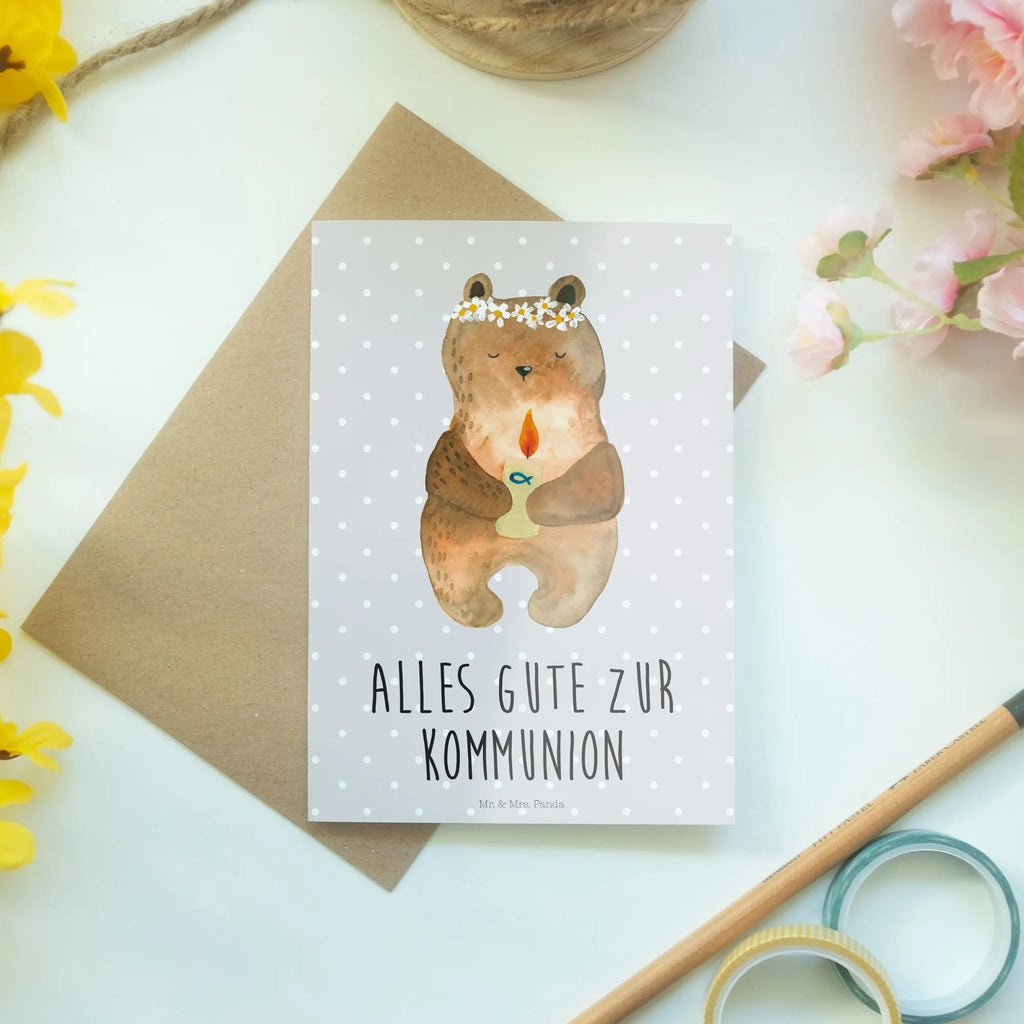 Greetings card bear communion genesungskarte, valentinstagskarte, jubiläumskarte, dankeskarten, Motivkarte, kommunionskarte, hochzeitskarten, Beileidskarte, weihnachtskarten, firmungskarte, Grußkarten, vatertagskarte, babykarte, glückwunschkarten, osterkarte, spruchkarte, Glückwunschkarte, neujahrskarte, abiturkarte, osterkarten, Klappkarte, Grußkarte, einladungskarten, Teddy, Bär, Teddybär, Kommunion, Taufkerze, Katholisch, Gottes Segen