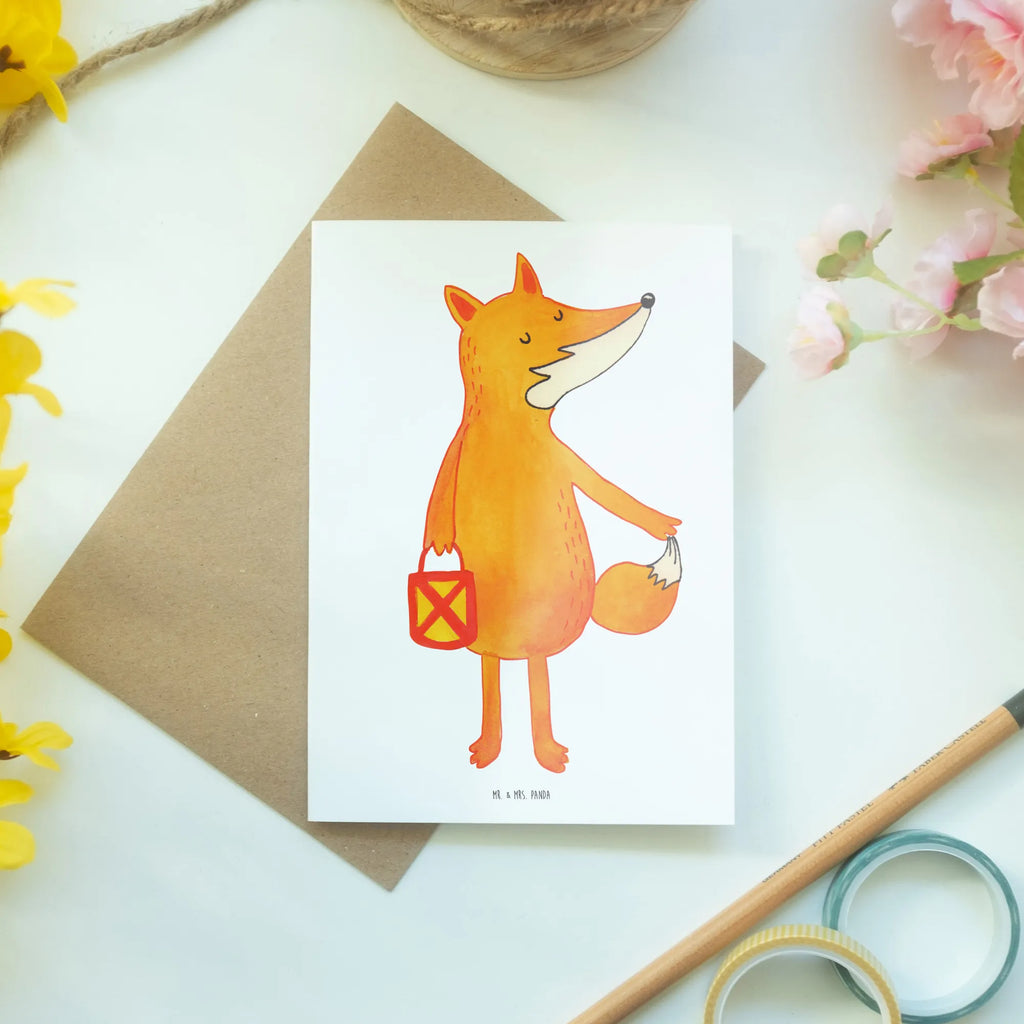 Greetings card Fox Lantern Klappkarte, Glückwunschkarte, Karte, Hochzeitskarte, Ansichtskarten, Grußkarte, Einladungskarte, Geburtstagskarte, Fuchs, Laterne, Liebeskummer Spruch, Füchse, Aufmuntern, Cäsar Otto Hugo Flaischlen, Laternenumzug, Spruch trösten, Sankt Martin