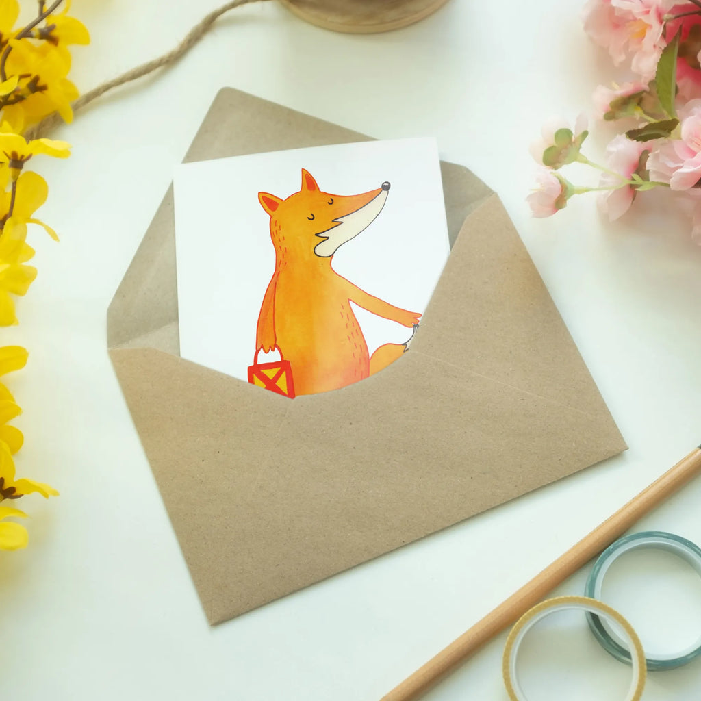 Greetings card Fox Lantern Klappkarte, Glückwunschkarte, Karte, Hochzeitskarte, Ansichtskarten, Grußkarte, Einladungskarte, Geburtstagskarte, Fuchs, Laterne, Liebeskummer Spruch, Füchse, Aufmuntern, Cäsar Otto Hugo Flaischlen, Laternenumzug, Spruch trösten, Sankt Martin